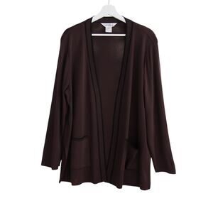 Exclusively Misook Jacket Size XL Brown Acrylic Knit Open Pockets Long